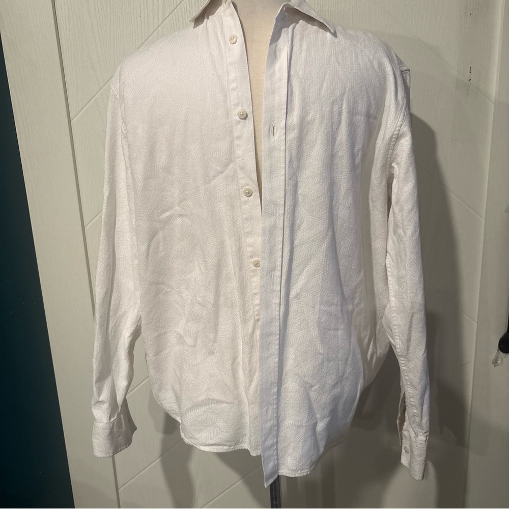 Ted Baker London White Jacquard Chevron Button Down‎ Shirt Large / Menswear